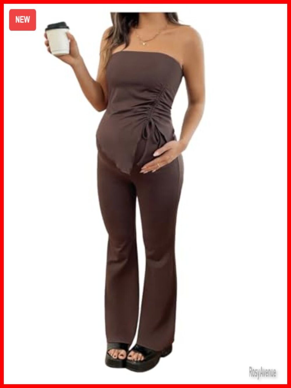 Maternity Two Piece Set Tube Top and Flared Pants High Stretch